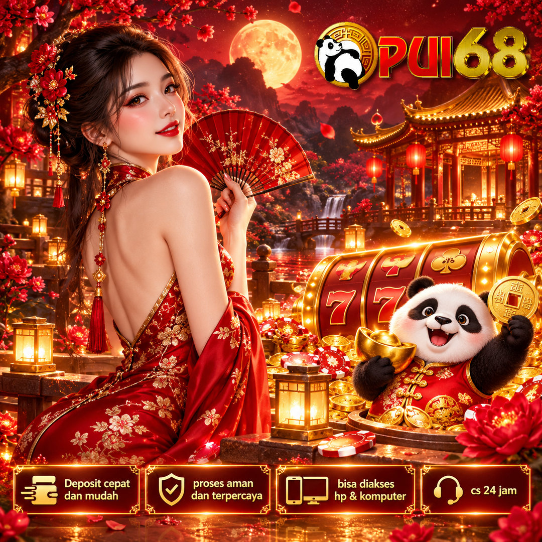 PUI68: taman malam berlampion dengan kipas merah dan panda